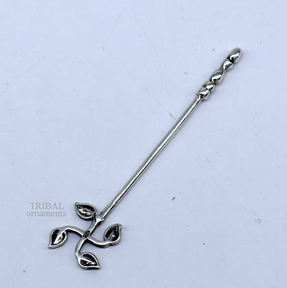Handmade 3-inch sterling silver kumkum, eyeliner, kajal, surma stick with intricate vintage design by TRIBAL ORNAMENTS.