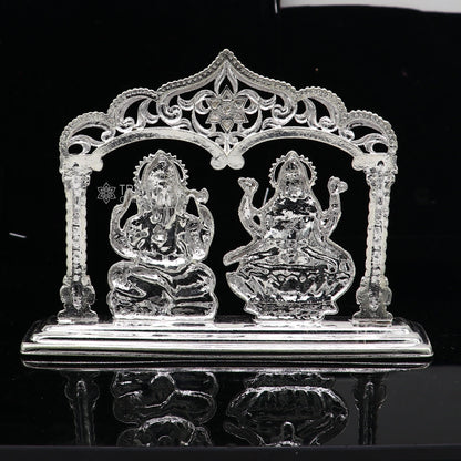 3.5" 925 Sterling silver handmade gorgeous Hindu idols Lakshmi and Ganesha statue, puja article figurine, home décor Diwali puja gift art661 - TRIBAL ORNAMENTS