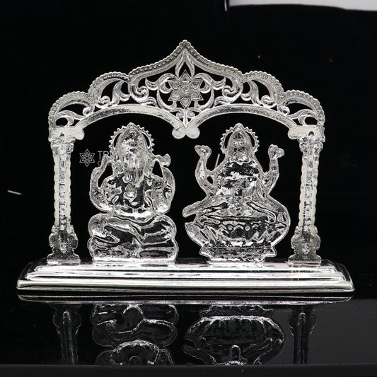 3.5" 925 Sterling silver handmade gorgeous Hindu idols Lakshmi and Ganesha statue, puja article figurine, home décor Diwali puja gift art661 - TRIBAL ORNAMENTS
