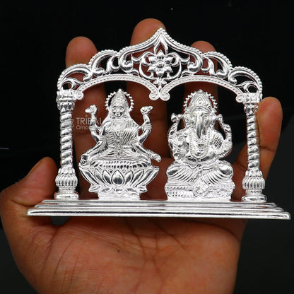 3.5" 925 Sterling silver handmade gorgeous Hindu idols Lakshmi and Ganesha statue, puja article figurine, home décor Diwali puja gift art661 - TRIBAL ORNAMENTS