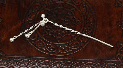 Handmade 3.5-inch sterling silver eyeliner stick, tribal ornament kajal and surma stick, vintage bridal style jewelry.