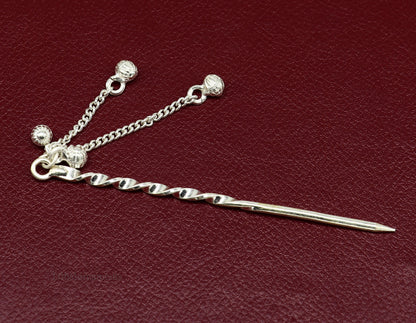 Handmade 3.5-inch sterling silver eyeliner stick, tribal-style kajal and surma stick for brides, vintage jewelry gift.