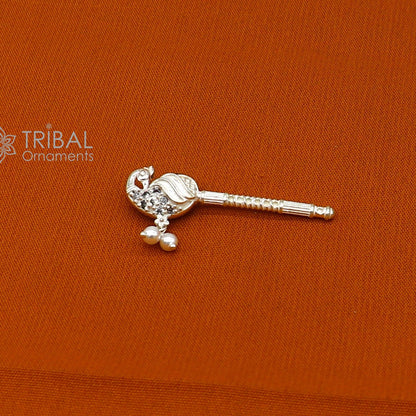 Handmade 3.5cm sterling silver Krishna flute with peacock design, featuring Laddu Gopala idol, crafted by TRIBAL ORNAMENTS.