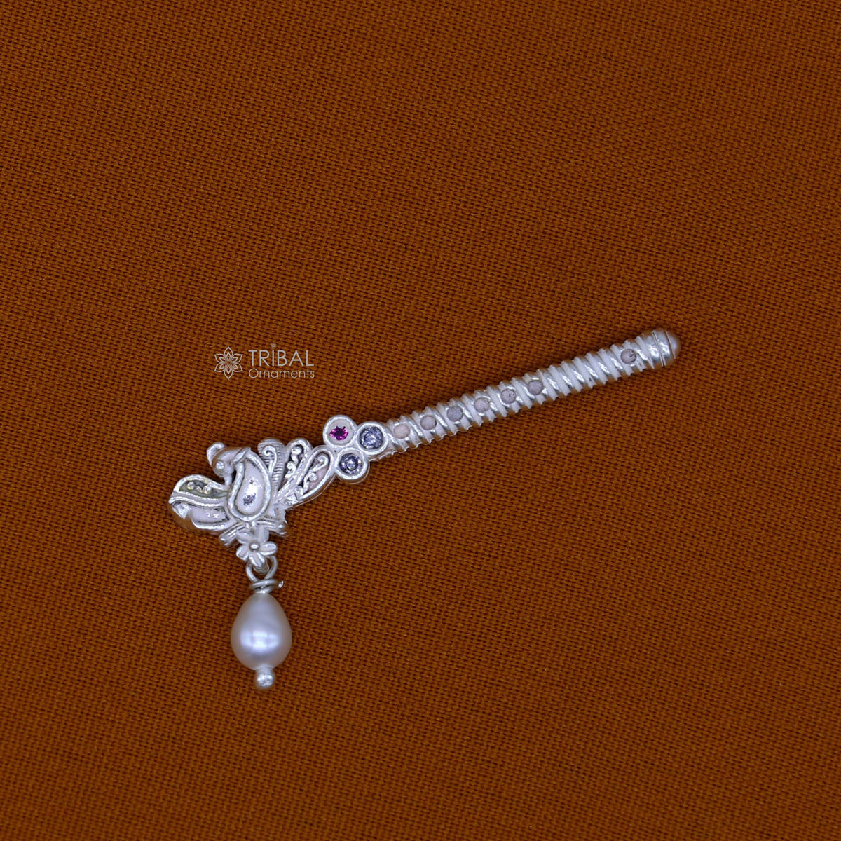 3.5cm" Flute divine 925 sterling silver handmade peacock design idol Krishna flute, silver bansuri, laddu Gopala flute, Krishna flute su1261 - TRIBAL ORNAMENTS