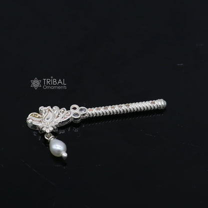 3.5cm" Flute divine 925 sterling silver handmade peacock design idol Krishna flute, silver bansuri, laddu Gopala flute, Krishna flute su1261 - TRIBAL ORNAMENTS