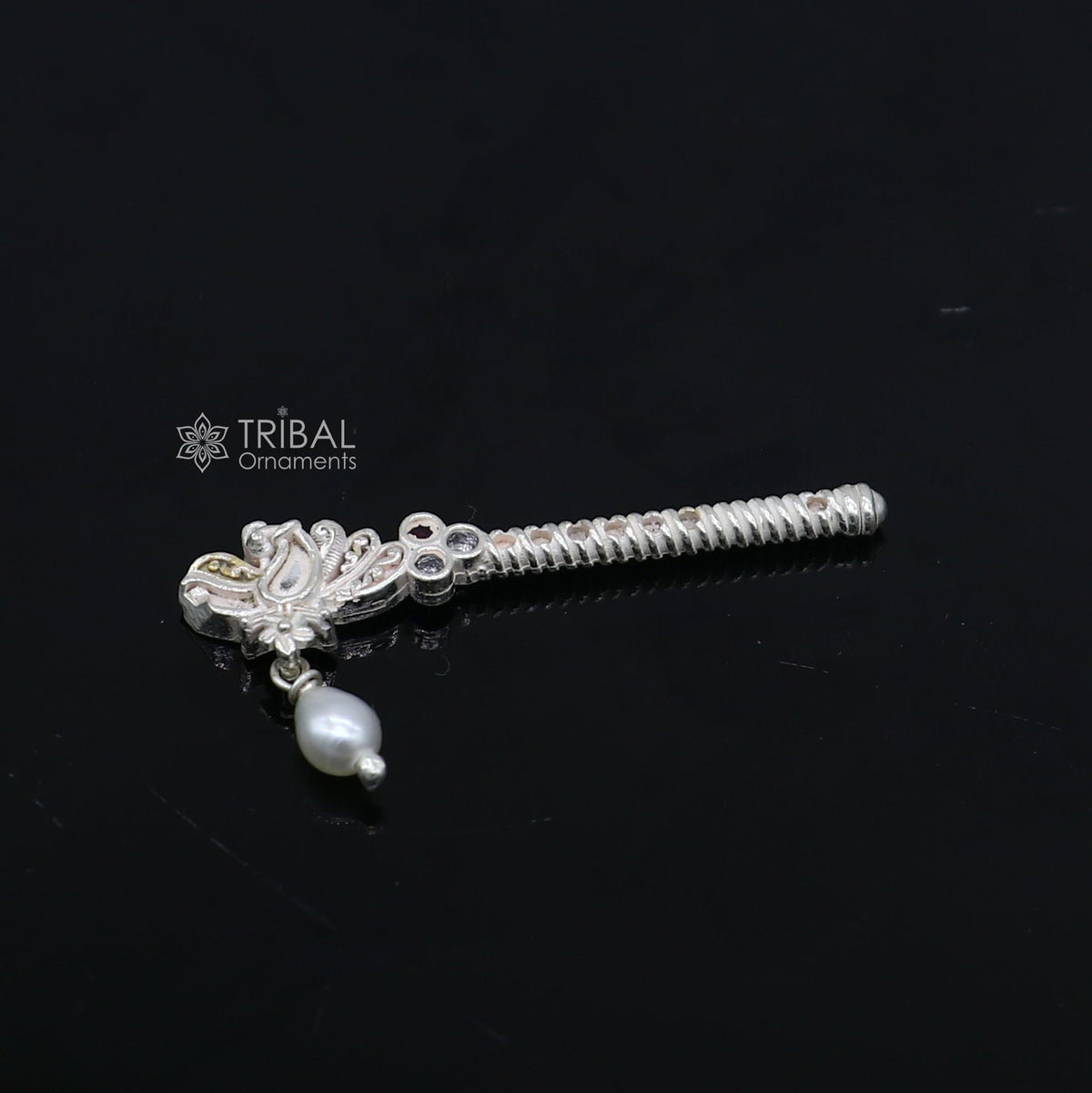 3.5cm" Flute divine 925 sterling silver handmade peacock design idol Krishna flute, silver bansuri, laddu Gopala flute, Krishna flute su1261 - TRIBAL ORNAMENTS