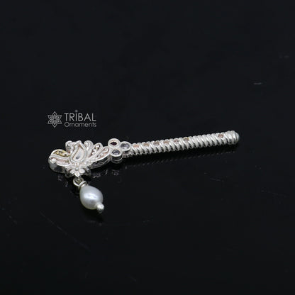 3.5cm" Flute divine 925 sterling silver handmade peacock design idol Krishna flute, silver bansuri, laddu Gopala flute, Krishna flute su1261 - TRIBAL ORNAMENTS