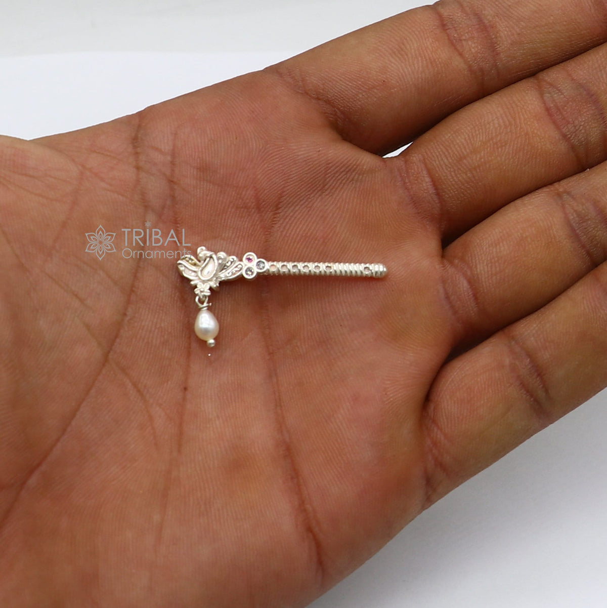 3.5cm" Flute divine 925 sterling silver handmade peacock design idol Krishna flute, silver bansuri, laddu Gopala flute, Krishna flute su1261 - TRIBAL ORNAMENTS