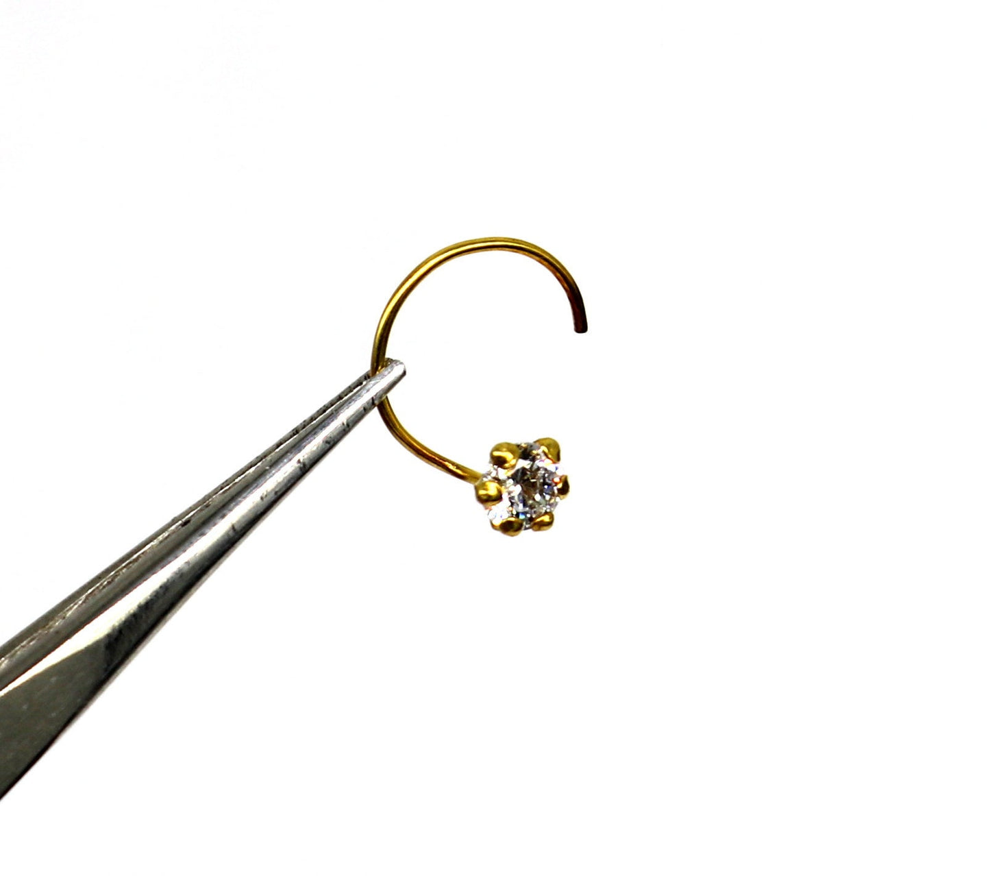 3.5mm 18 kt yellow gold fabulous nose pin, excellent single cz stone nose pin, stunning design gifting gold jewelry for girl's women's gnp39 - TRIBAL ORNAMENTS