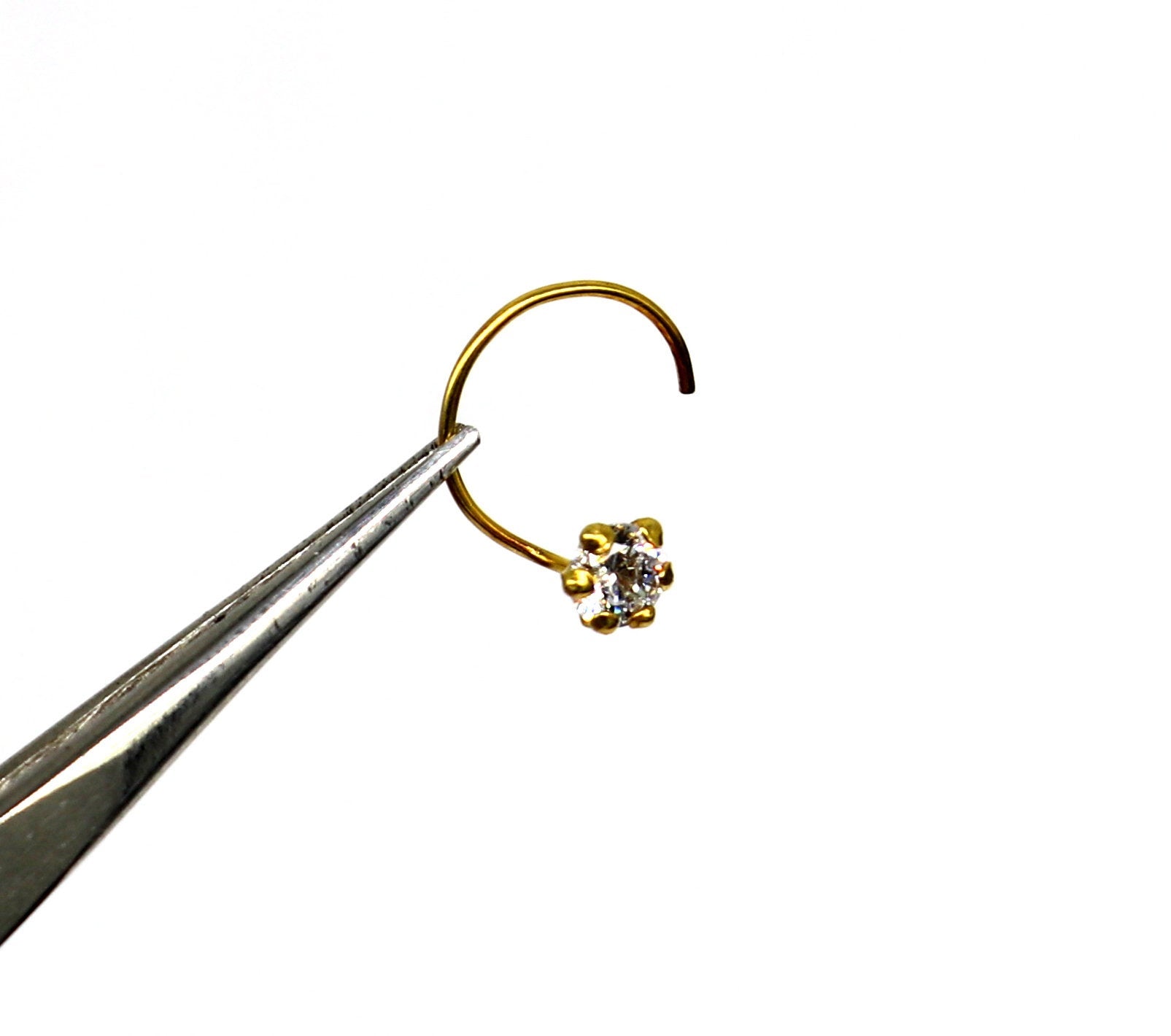 3.5mm 18 kt yellow gold fabulous nose pin, excellent single cz stone nose pin, stunning design gifting gold jewelry for girl's women's gnp39 - TRIBAL ORNAMENTS