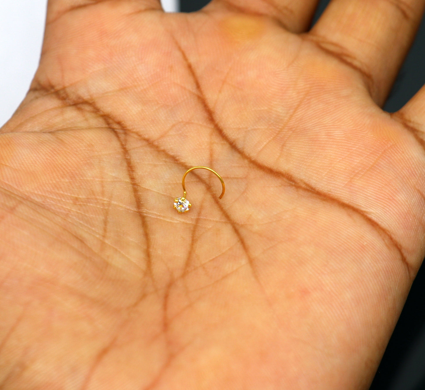 3.5mm 18 kt yellow gold fabulous nose pin, excellent single cz stone nose pin, stunning design gifting gold jewelry for girl's women's gnp39 - TRIBAL ORNAMENTS