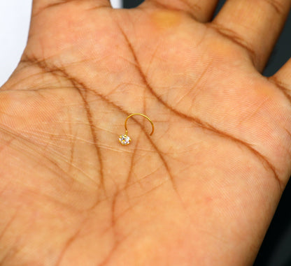 3.5mm 18 kt yellow gold fabulous nose pin, excellent single cz stone nose pin, stunning design gifting gold jewelry for girl's women's gnp39 - TRIBAL ORNAMENTS