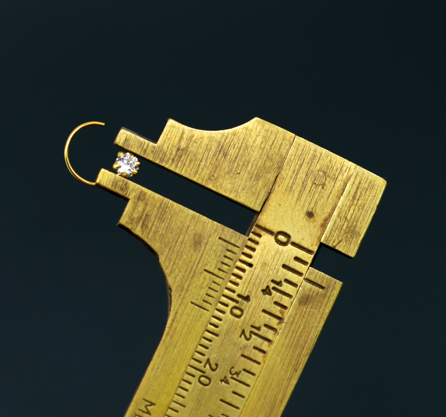 3.5mm 18 kt yellow gold fabulous nose pin, excellent single cz stone nose pin, stunning design gifting gold jewelry for girl's women's gnp39 - TRIBAL ORNAMENTS