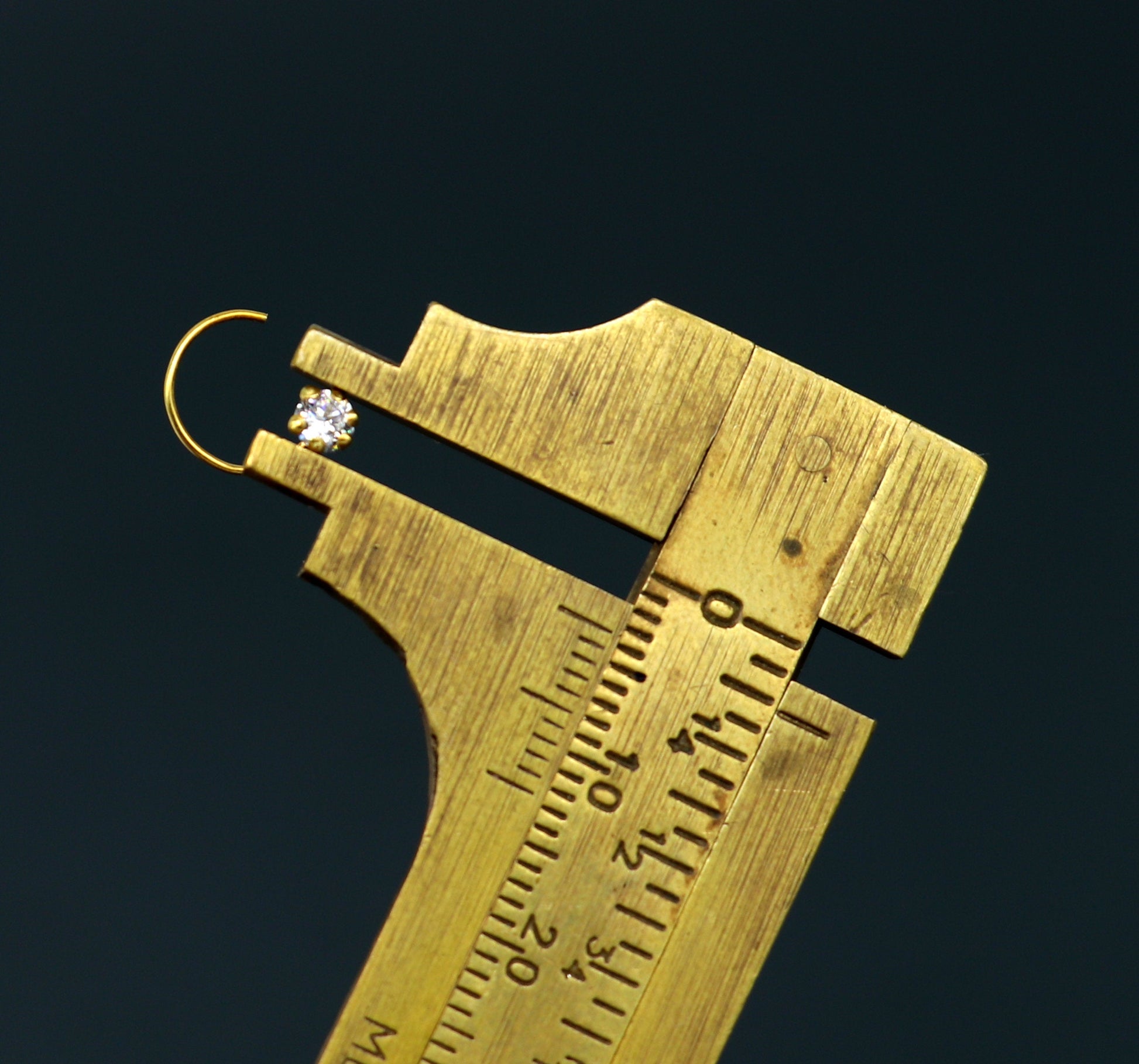 3.5mm 18 kt yellow gold fabulous nose pin, excellent single cz stone nose pin, stunning design gifting gold jewelry for girl's women's gnp39 - TRIBAL ORNAMENTS