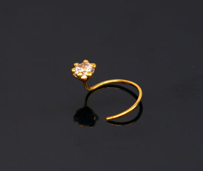 3.5mm 18 kt yellow gold fabulous nose pin, excellent single cz stone nose pin, stunning design gifting gold jewelry for girl's women's gnp39 - TRIBAL ORNAMENTS