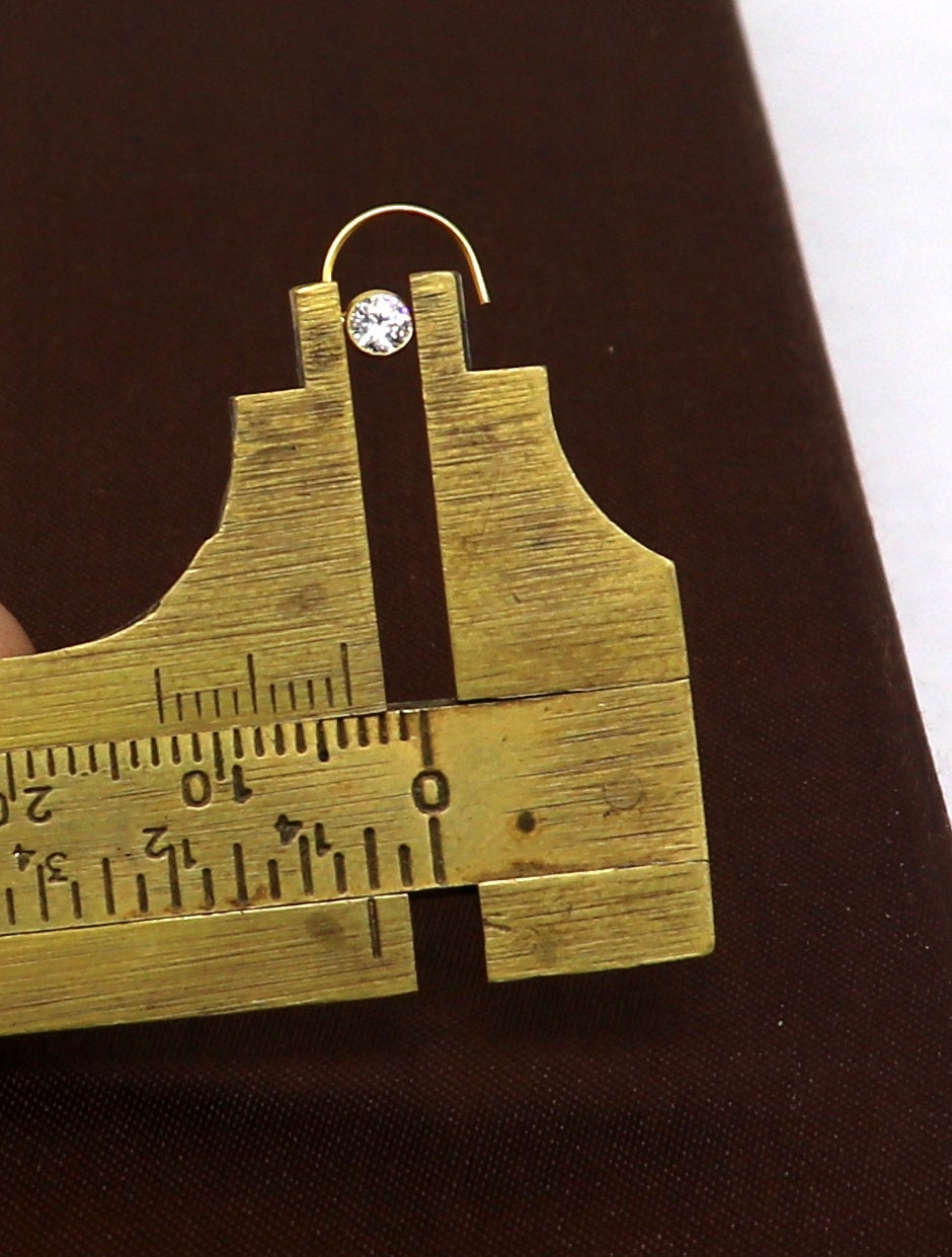 3.5mm 18 kt yellow gold fabulous nose pin, excellent single cz stone nose pin, stunning design gifting gold jewelry for girl's women's gnp40 - TRIBAL ORNAMENTS