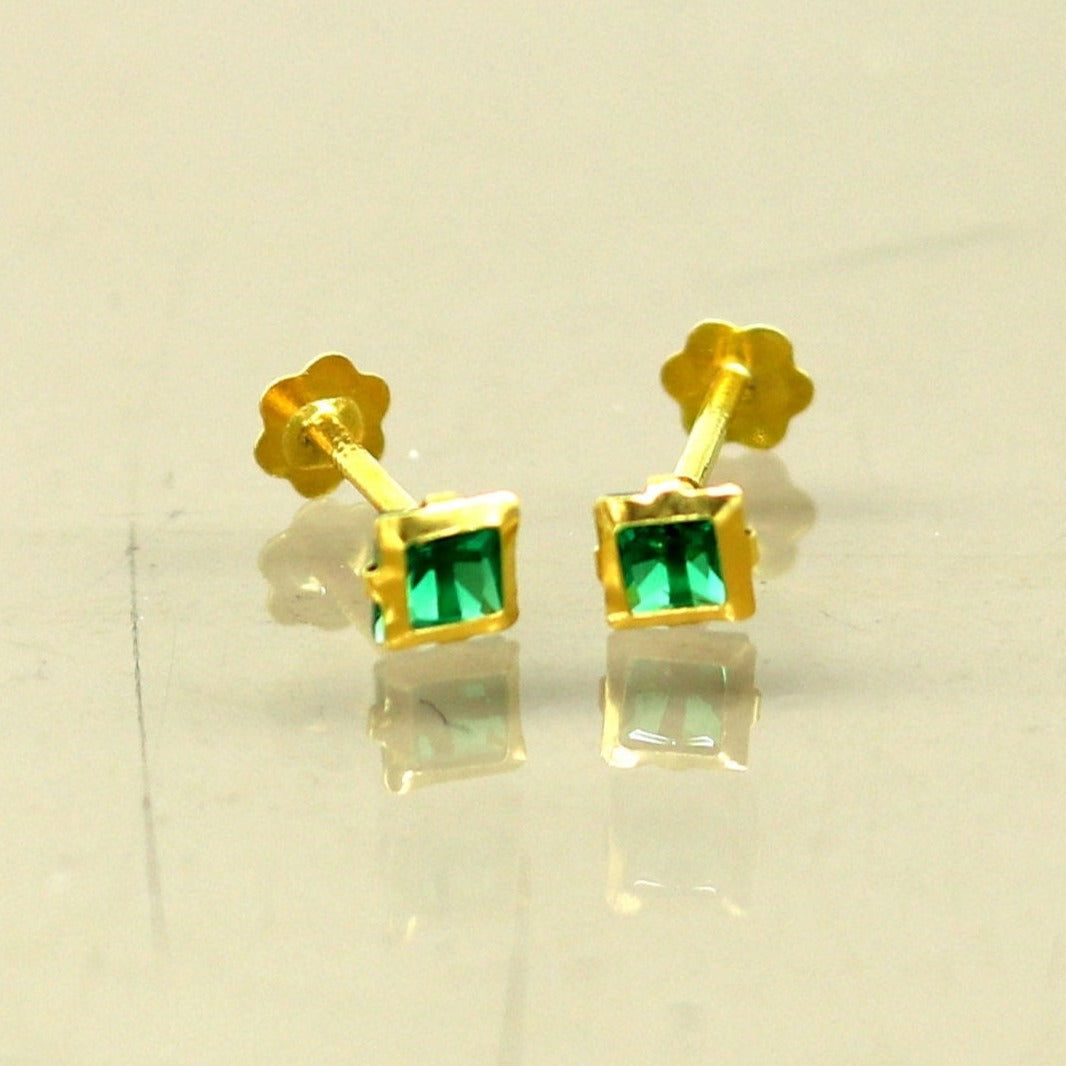 3.5mm tiny single Green stone handmade 18kt yellow gold combo jewelry we can use as stud or nose stud , baby stud cartilage jewelry er110 - TRIBAL ORNAMENTS