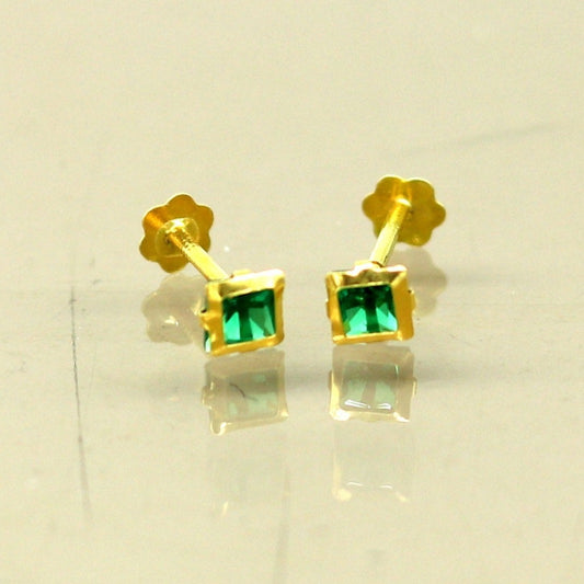 3.5mm tiny single Green stone handmade 18kt yellow gold combo jewelry we can use as stud or nose stud , baby stud cartilage jewelry er110 - TRIBAL ORNAMENTS