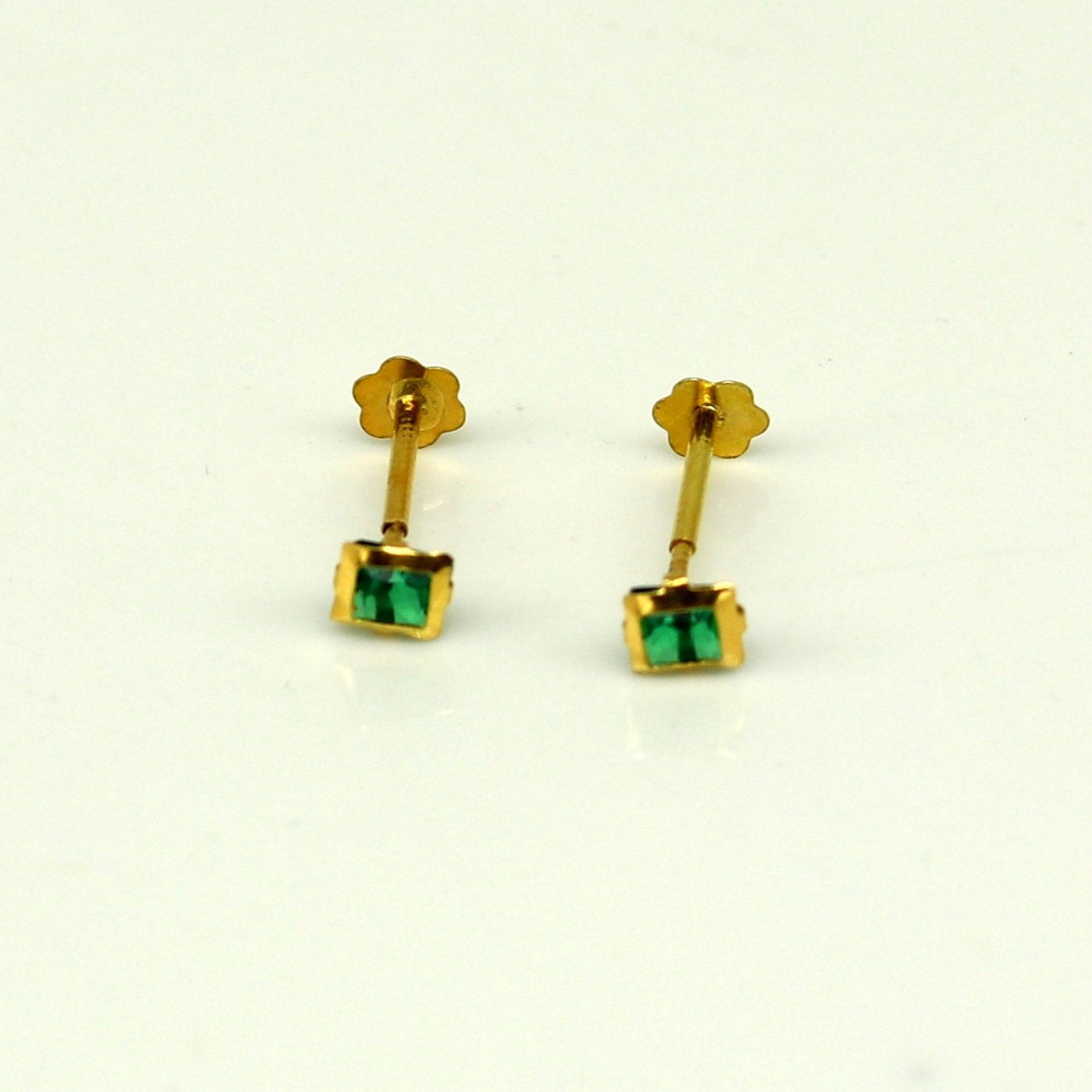 3.5mm tiny single Green stone handmade 18kt yellow gold combo jewelry we can use as stud or nose stud , baby stud cartilage jewelry er110 - TRIBAL ORNAMENTS