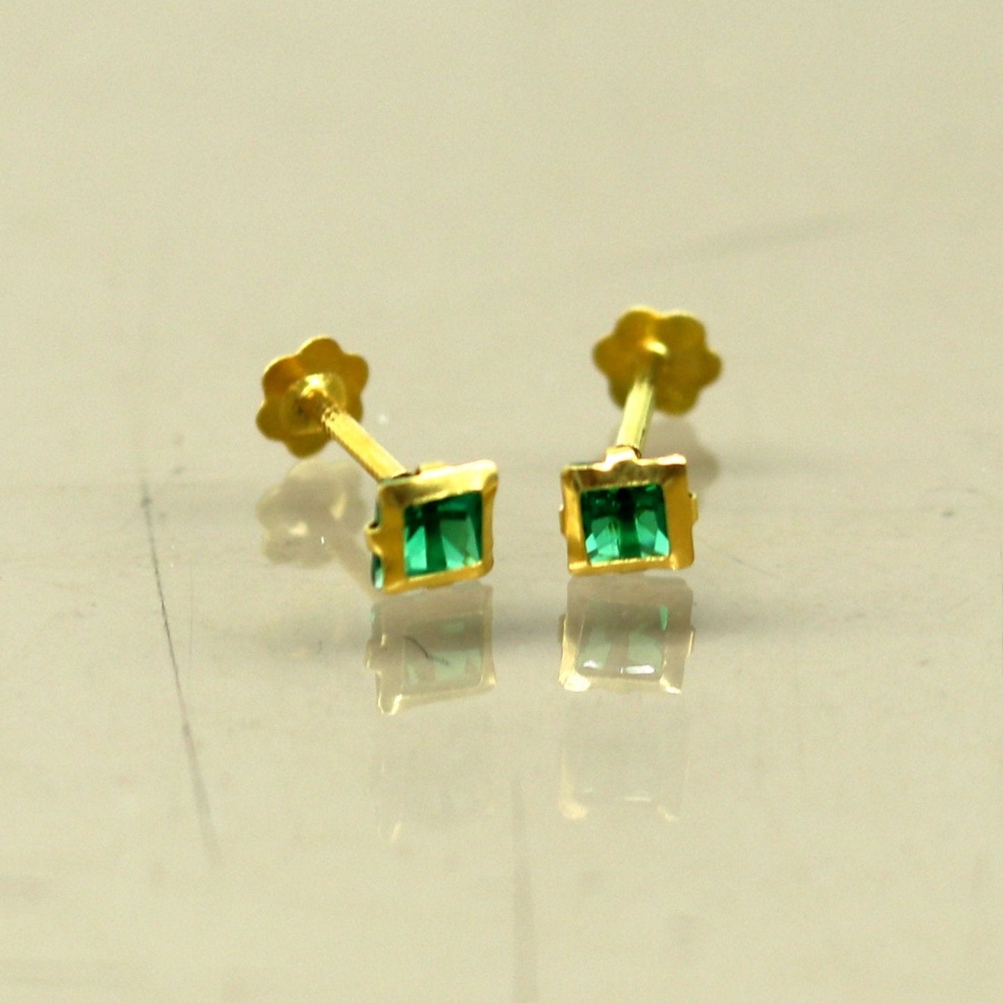 3.5mm tiny single Green stone handmade 18kt yellow gold combo jewelry we can use as stud or nose stud , baby stud cartilage jewelry er110 - TRIBAL ORNAMENTS