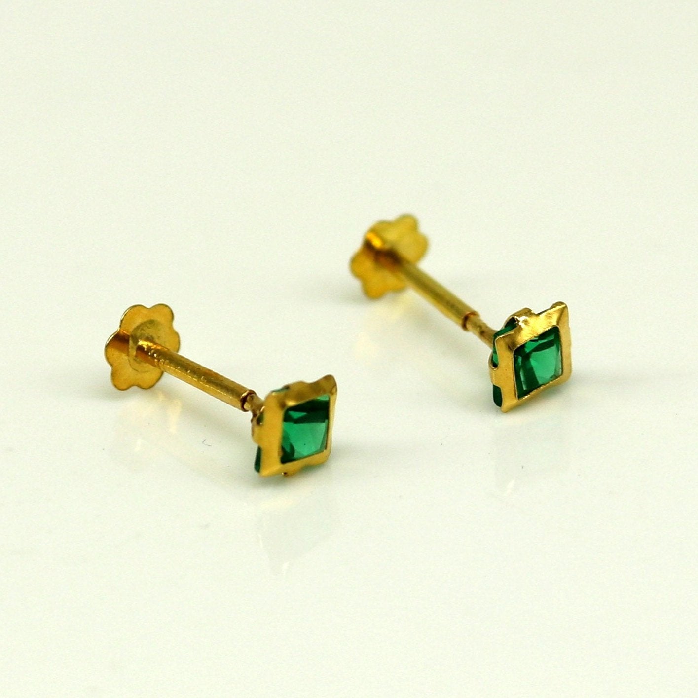 3.5mm tiny single Green stone handmade 18kt yellow gold combo jewelry we can use as stud or nose stud , baby stud cartilage jewelry er110 - TRIBAL ORNAMENTS