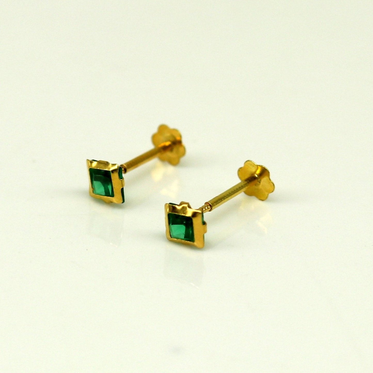 3.5mm tiny single Green stone handmade 18kt yellow gold combo jewelry we can use as stud or nose stud , baby stud cartilage jewelry er110 - TRIBAL ORNAMENTS