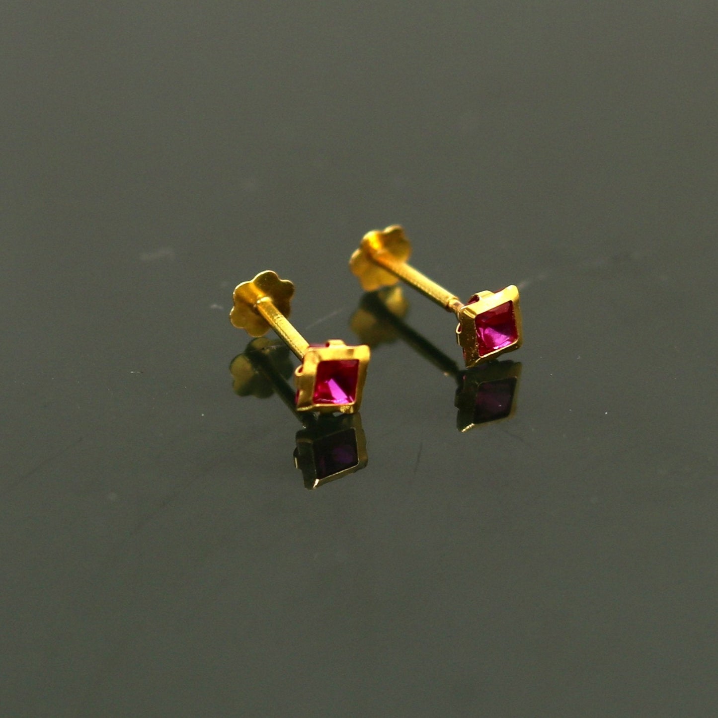 3.5mm tiny single red stone handmade 18kt yellow gold combo jewelry we can use as stud or nose stud , baby stud cartilage jewelry er109 - TRIBAL ORNAMENTS