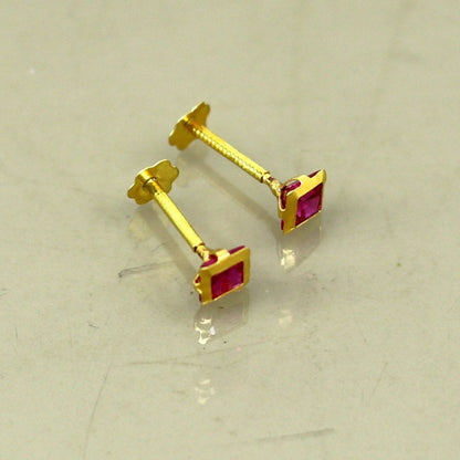 3.5mm tiny single red stone handmade 18kt yellow gold combo jewelry we can use as stud or nose stud , baby stud cartilage jewelry er109 - TRIBAL ORNAMENTS