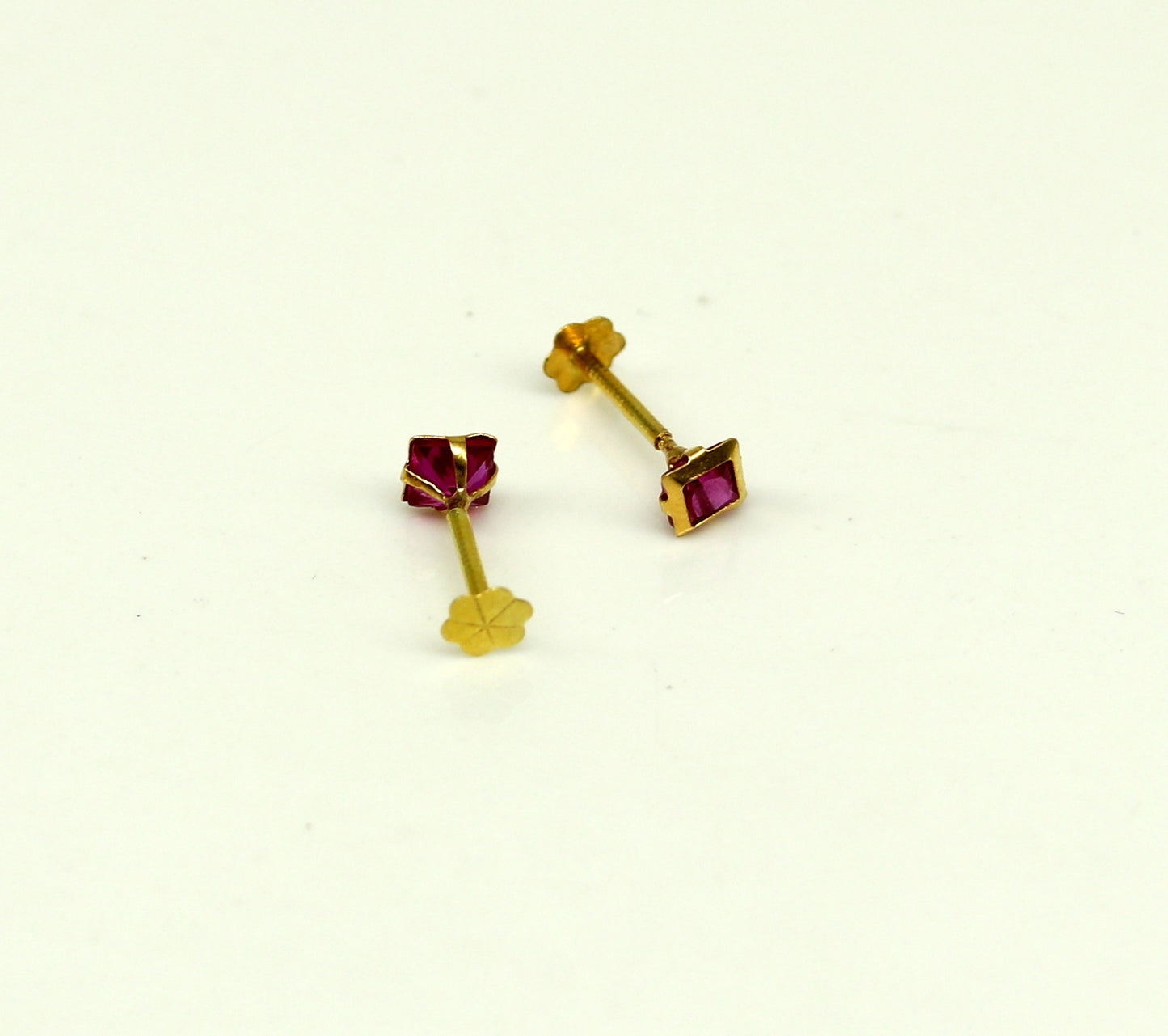 3.5mm tiny single red stone handmade 18kt yellow gold combo jewelry we can use as stud or nose stud , baby stud cartilage jewelry er109 - TRIBAL ORNAMENTS