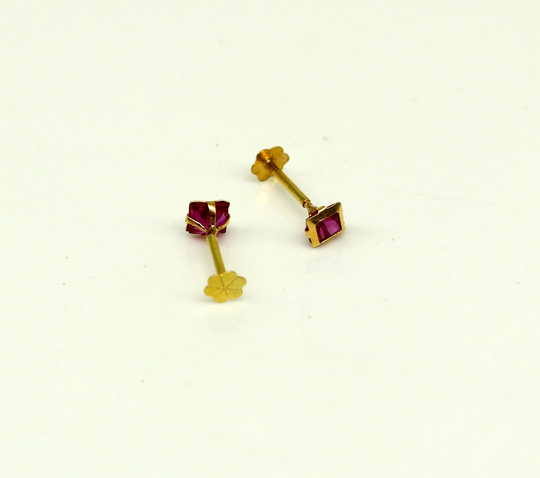 3.5mm tiny single red stone handmade 18kt yellow gold combo jewelry we can use as stud or nose stud , baby stud cartilage jewelry er109 - TRIBAL ORNAMENTS
