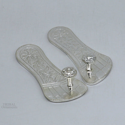 3" Solid sterling silver handmade Charan paduka or slippers for idol krishna, laddu gopala, little krishna or Vshnu Narayana puja art su637 - TRIBAL ORNAMENTS