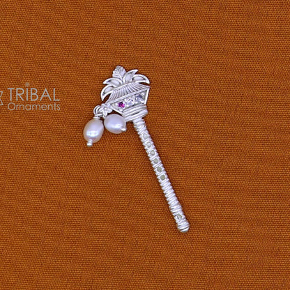 Handcrafted 3cm sterling silver Krishna flute with kalash design, featuring idol motif, traditional bansuri style by Tribal Ornaments.