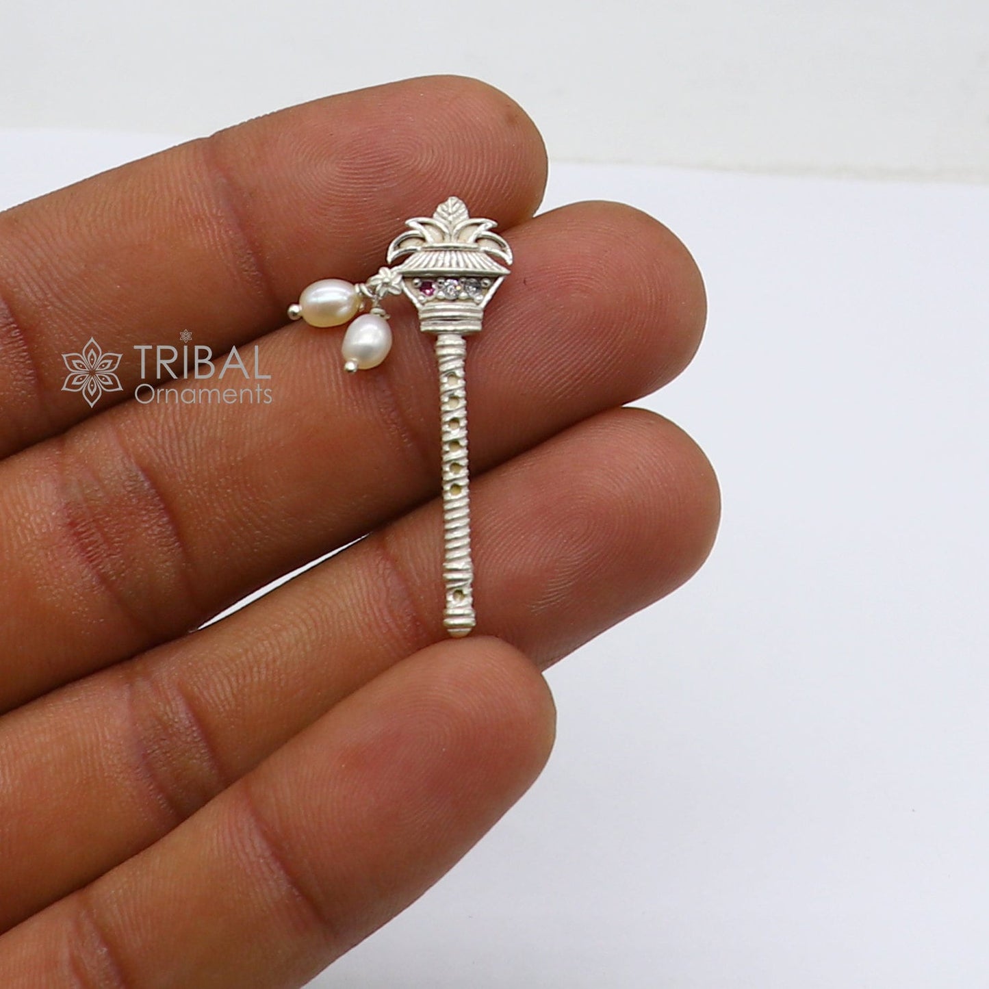 3.cm" Flute divine 925 sterling silver handmade kalash design idol Krishna flute, silver bansuri, laddu Gopala flute, Krishna flute su1257 - TRIBAL ORNAMENTS