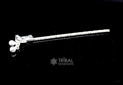 3" Flute divine 925 sterling silver handmade peacock design idol Krishna flute, silver bansuri, laddu Gopala flute, Krishna flute su1126 - TRIBAL ORNAMENTS