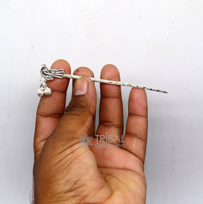3" Flute divine 925 sterling silver handmade peacock design idol Krishna flute, silver bansuri, laddu Gopala flute, Krishna flute su1126 - TRIBAL ORNAMENTS