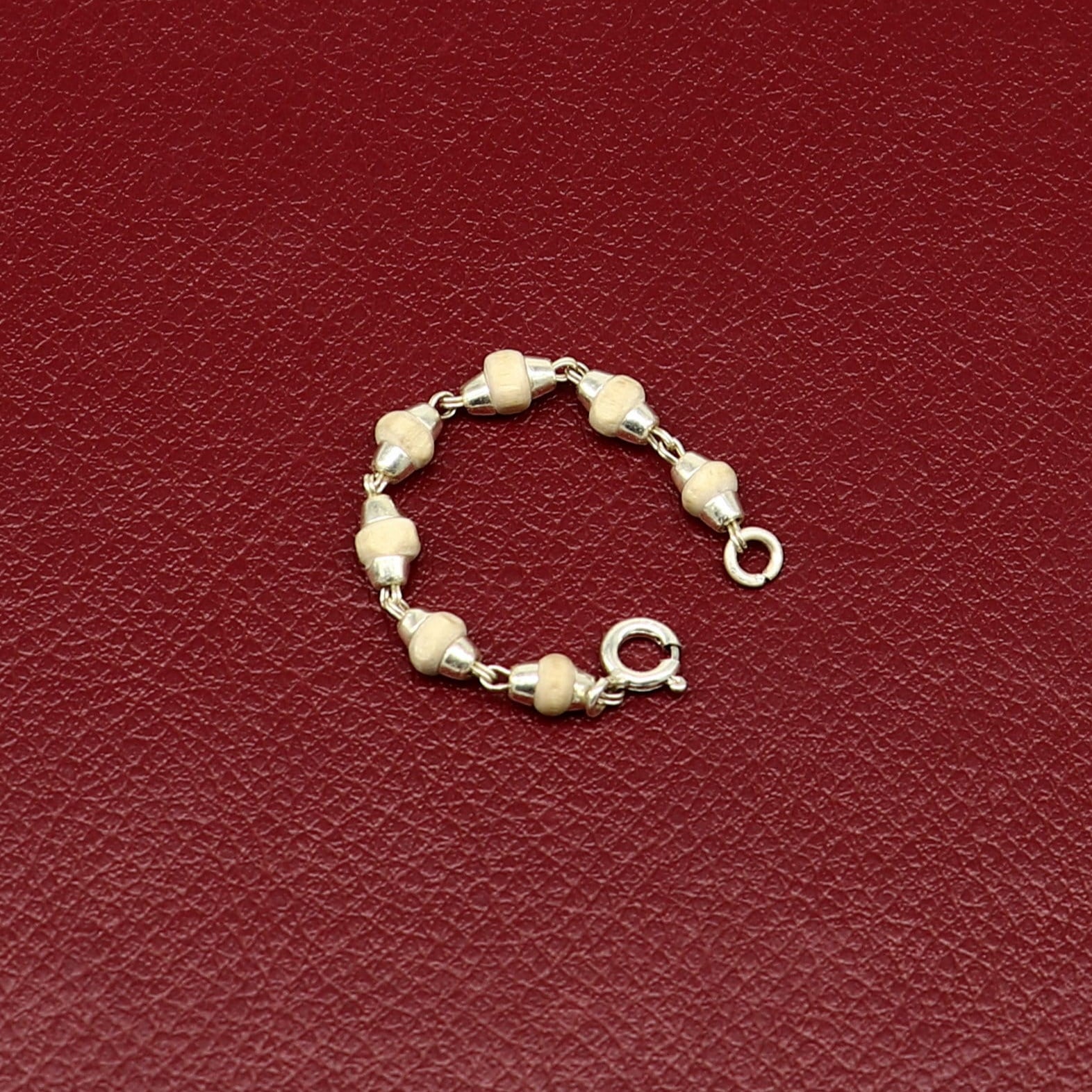 3 inches long handmade basil rosary beaded bracelet or necklace for baby krishna figurine or sculpture, best puja tulsi neckace sbr220 - TRIBAL ORNAMENTS