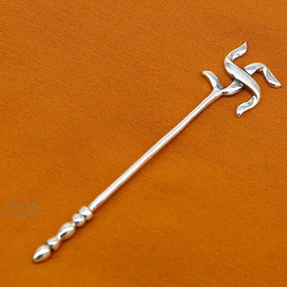 Handmade 3-inch solid 925 sterling silver kumkum, eyeliner, kajal, and surma sticks with vintage bridal style by Tribal Ornaments.