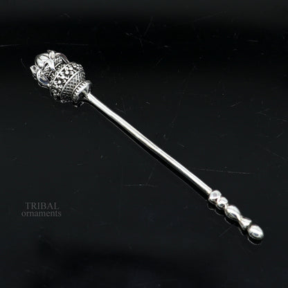 Handmade 3-inch solid 925 sterling silver kumkum sticks, eyeliner, kajal, surma, vintage style for brides, by Tribal Ornaments.