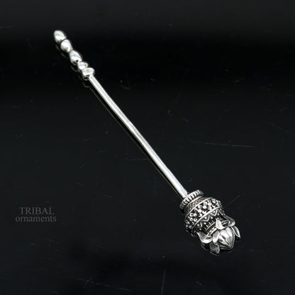 Handmade 3-inch solid 925 sterling silver kumkum sticks, eyeliner, kajal, surma stick in vintage style for brides.