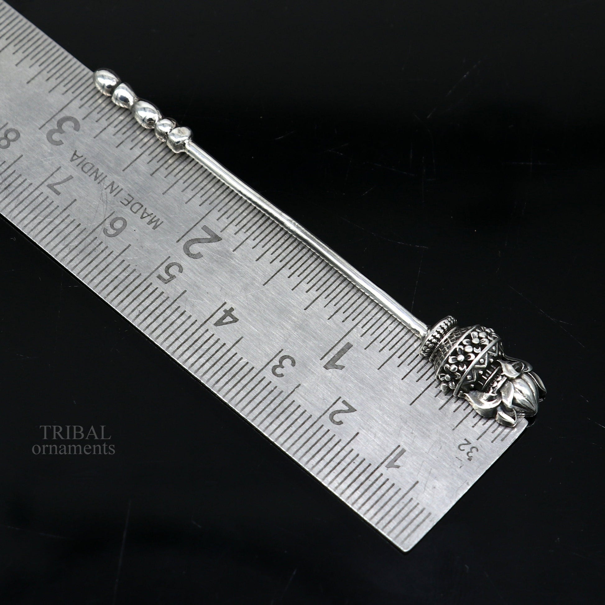 Handmade 3-inch solid 925 sterling silver kumkum, eyeliner, kajal, surma sticks with vintage bridal style from TRIBAL ORNAMENTS.