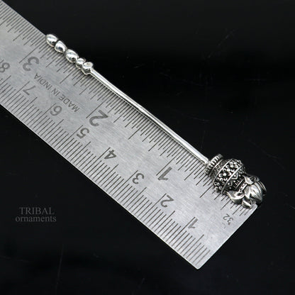 Handmade 3-inch solid 925 sterling silver kumkum, eyeliner, kajal, surma sticks with vintage bridal style by TRIBAL ORNAMENTS.