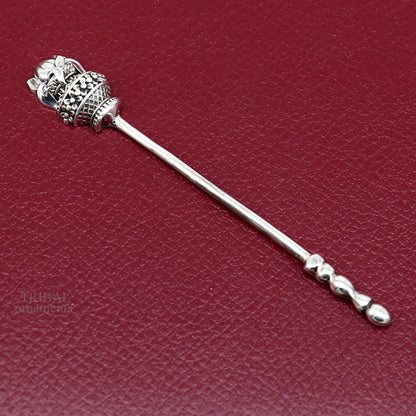 Handmade 3-inch solid 925 sterling silver kumkum, eyeliner, kajal, surma sticks with vintage bridal style by TRIBAL ORNAMENTS.