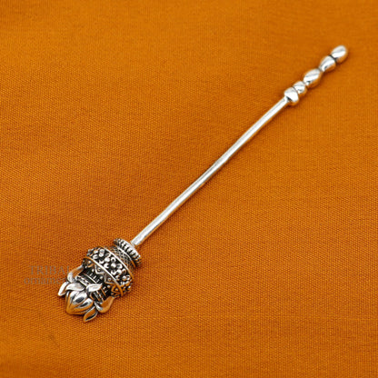 Handmade 3-inch solid sterling silver kumkum, eyeliner, kajal, surma stick with intricate vintage design by TRIBAL ORNAMENTS.