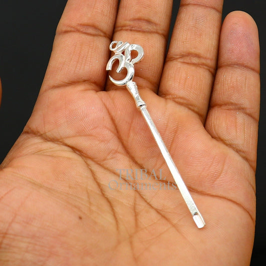 3" inches long handmade solid sterling silver "Aum" design kum kum sticks, Sindur stick, brides vintage style brides gift su1026 - TRIBAL ORNAMENTS