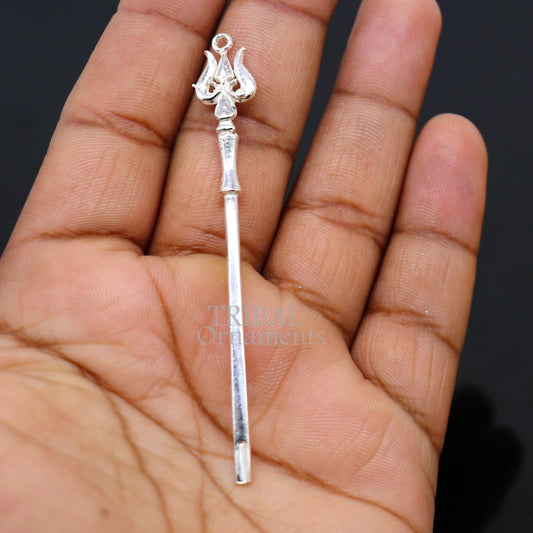 3" inches long handmade solid sterling silver Trident design kum kum sticks, Sindur stick, brides vintage style brides gift su1027 - TRIBAL ORNAMENTS