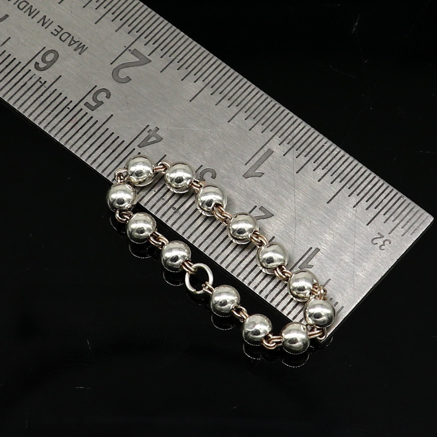 3" inches long handmade sterling silver beaded bracelet or necklace for baby krishna figurine or sculpture, best puja necklace sbr225 - TRIBAL ORNAMENTS