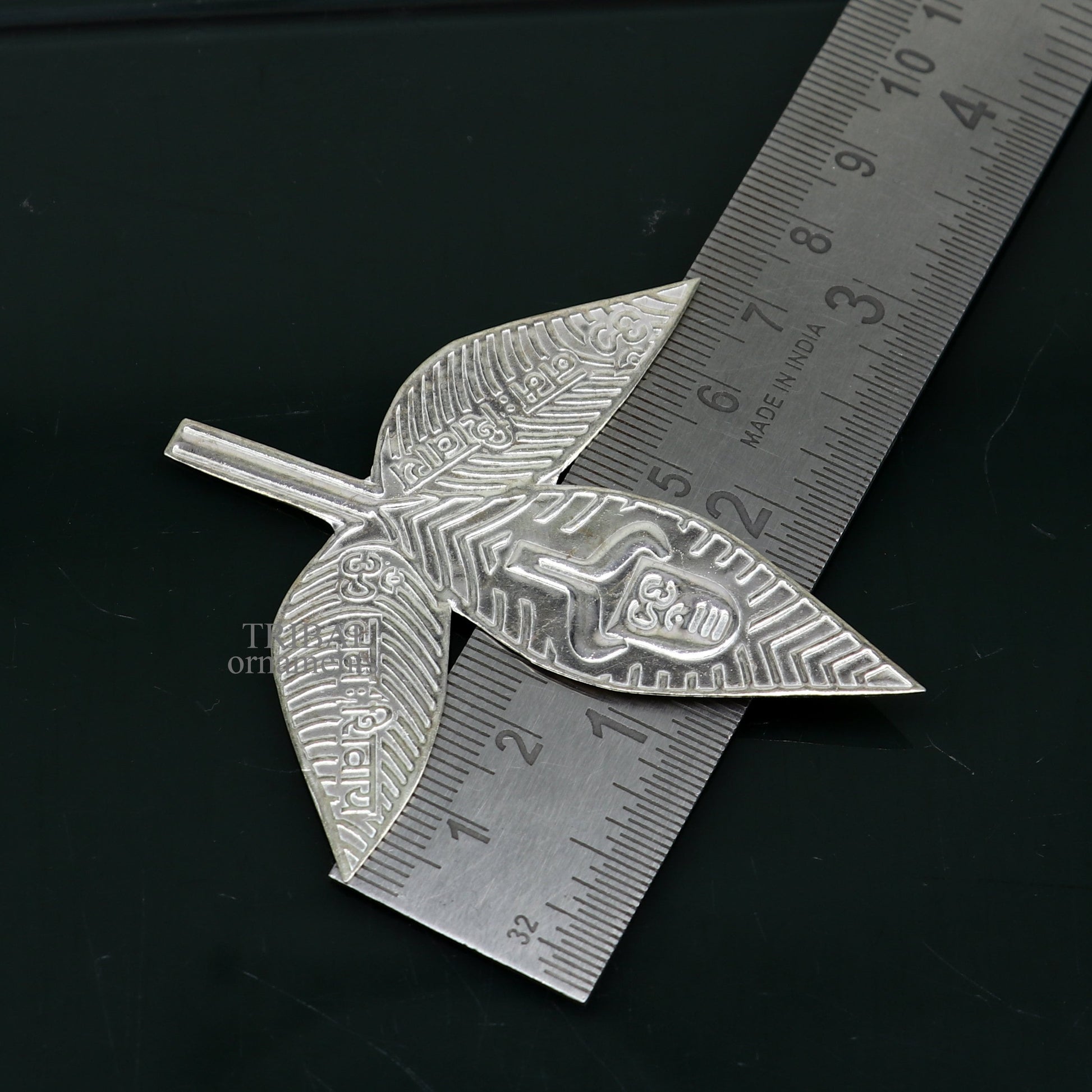 3" Lord Shiva bel Patra Solid silver handmade solid belva patra, shiva worshipping/ puja article, bel tree leaves for puja su674 - TRIBAL ORNAMENTS