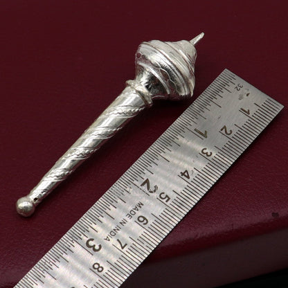 Sterling silver handmade vintage Lord Hanuman Gada mace, detailed design, ideal for Hanuman idols and puja worship articles.