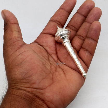 Sterling silver handmade vintage Lord Hanuman Gada mace, intricately crafted for puja and divine idol worship, by TRIBAL ORNAMENTS.