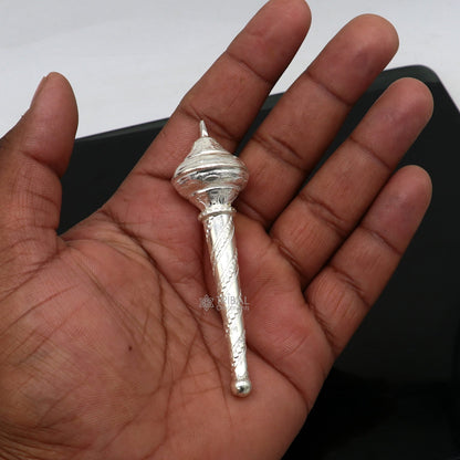 Sterling silver vintage-style Lord Hanuman Gada (mace) crafted by Tribal Ornaments, ideal for Hanuman idols and puja ceremonies.